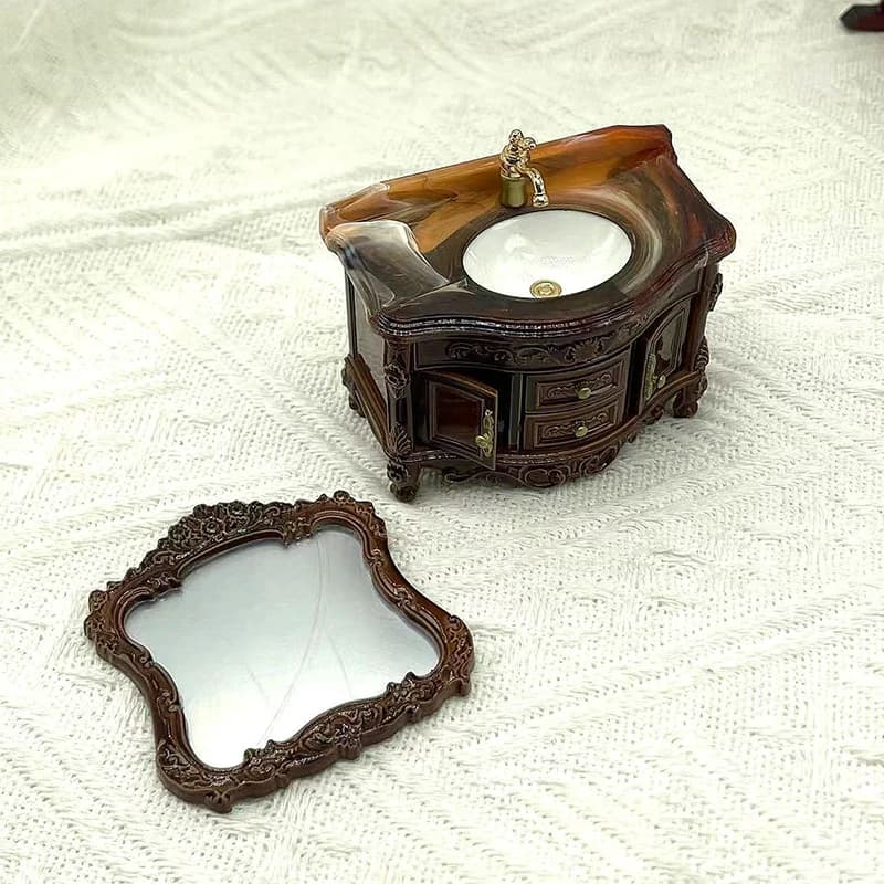 Dollhouse Decoration Accessories; Mini Bathroom Furniture with Basin, Sink and Mirror.