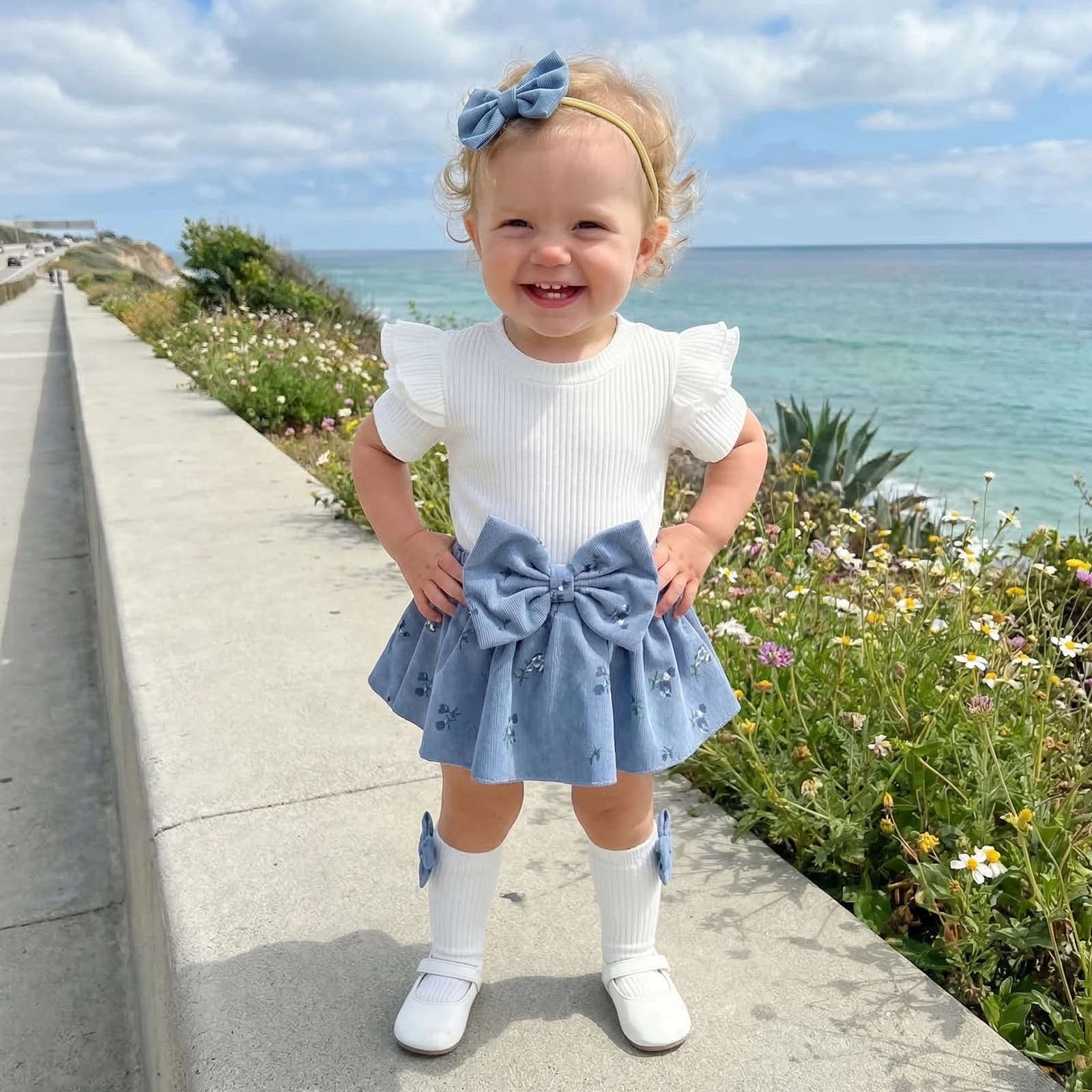 Baby Clothing Girls Summer Outfits Short Sleeve Skirt Romper + Long Socks + Headband Set Newborn Clothes