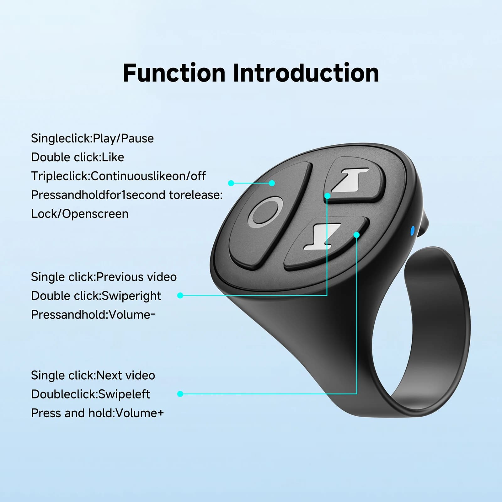 GITFOS Phone Remote Control for TikTok Scroller Ring Bluetooth Page Turning Ring Roller Both Camera Remote Control Function