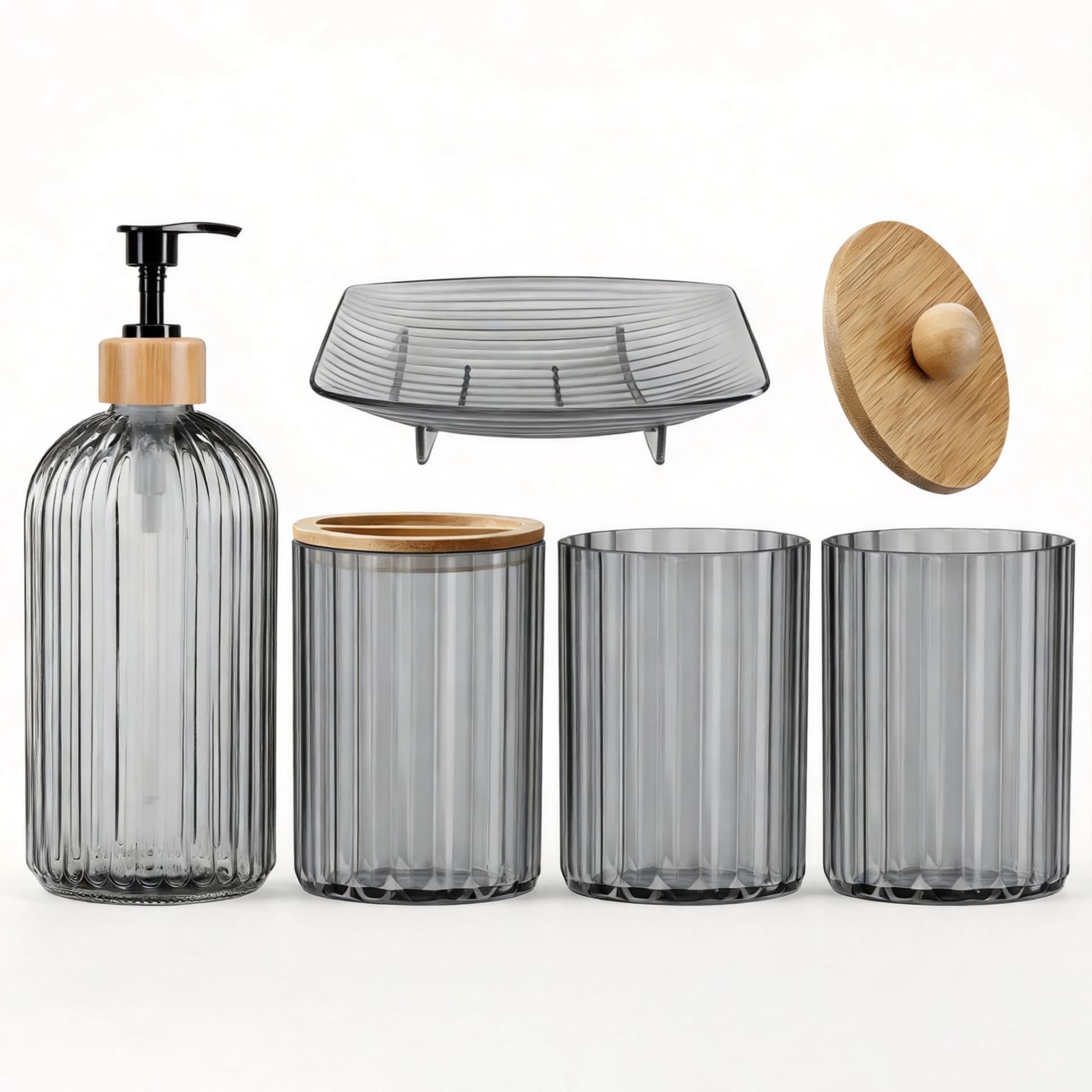 Bathroom Accessories Set, Toothbrush Holders Set Complete with Soap Dispenser, Bathroom Vanity Storage Cups and Cotton Swab Jars