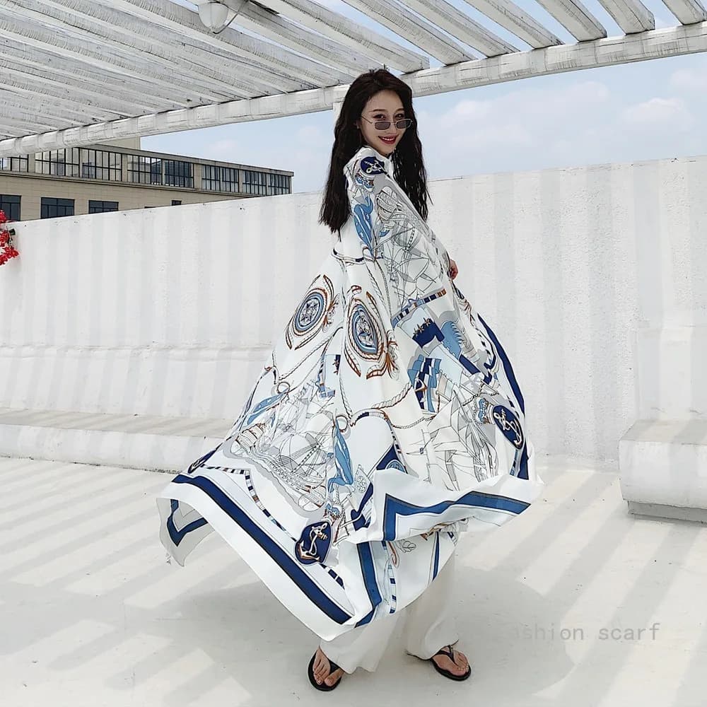 Sunscreen Beach Scarf Seaside Silk Scarf Versatile Summer Thin Oversized Shawl Dual-purpose Scarf Girls Travel Decorative Scarf