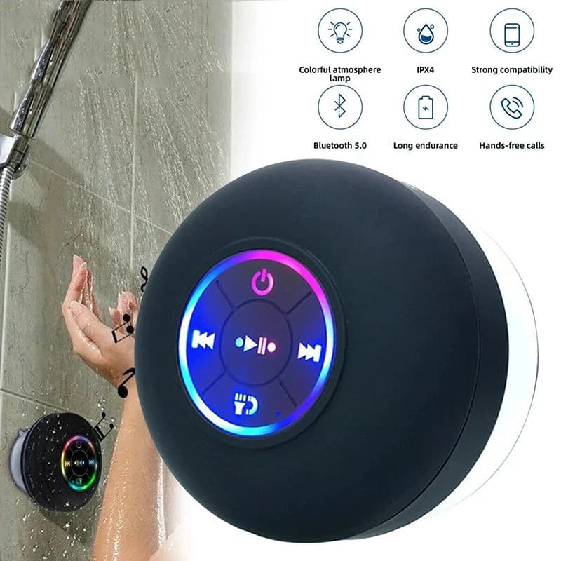 Bluetooth Speaker Portable Wireless Mini LED Speaker With Mic Suction Cup IPX4 Waterproof Resistant For Travel Outdoor Bathroom
