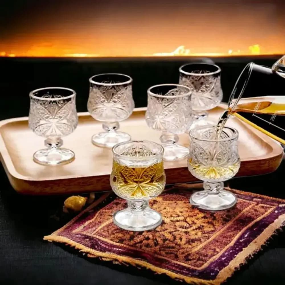 Diamond Cut Glass Goblets Set of 6