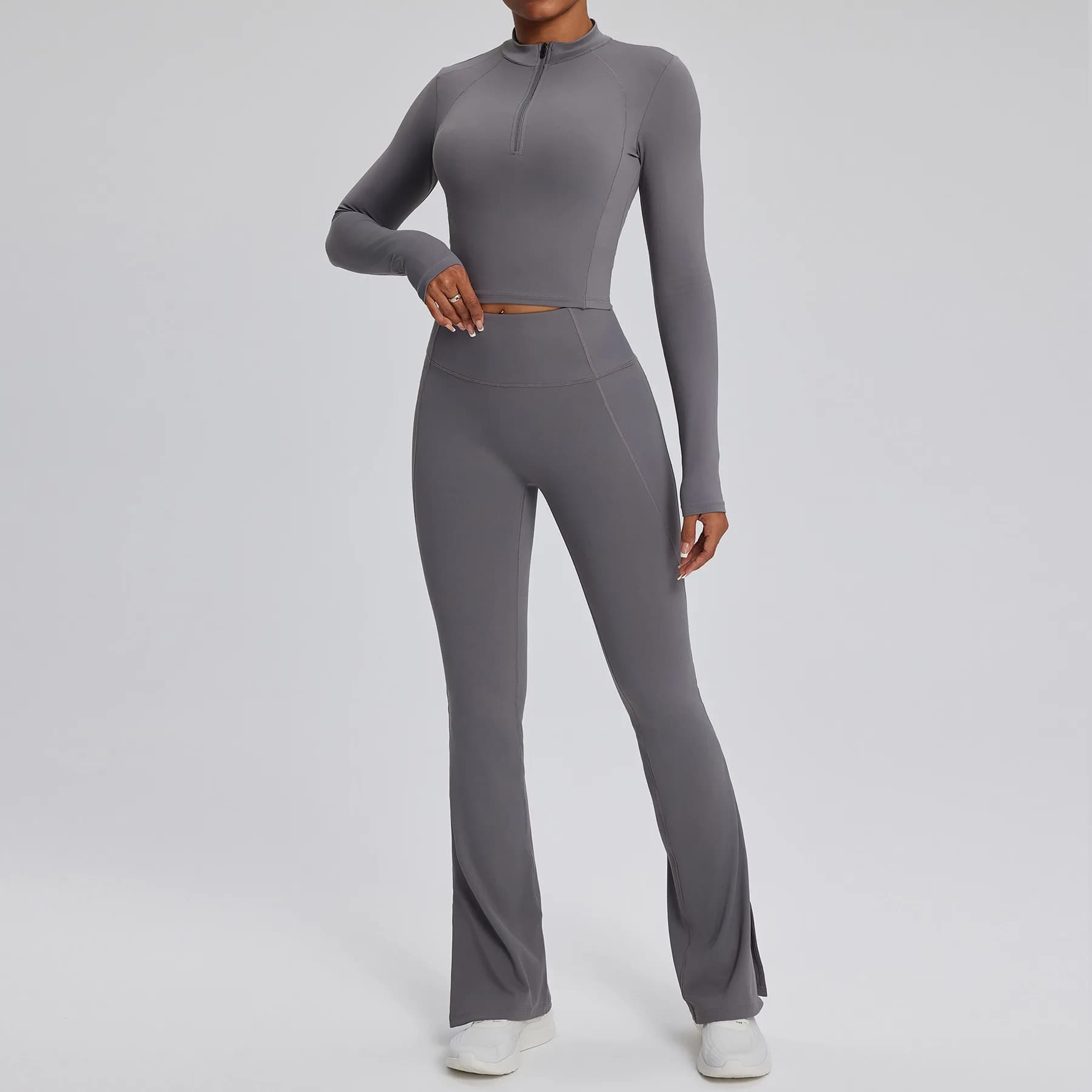 Yoga Set 2PCS Women Gym Long Sleeve Sportswear Workout Clothes Athletic Wear High Waist Bell-bottoms Fitness Bra Sports Suits