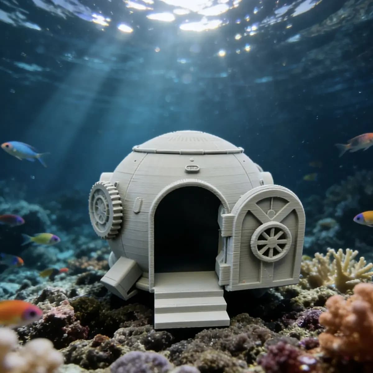 Nautical Steampunk Aquarium Decor 3D Printed Retro Themed Fish Tank Ornament Landscapes Fish Shrimp Shelter Aquarium Accessories