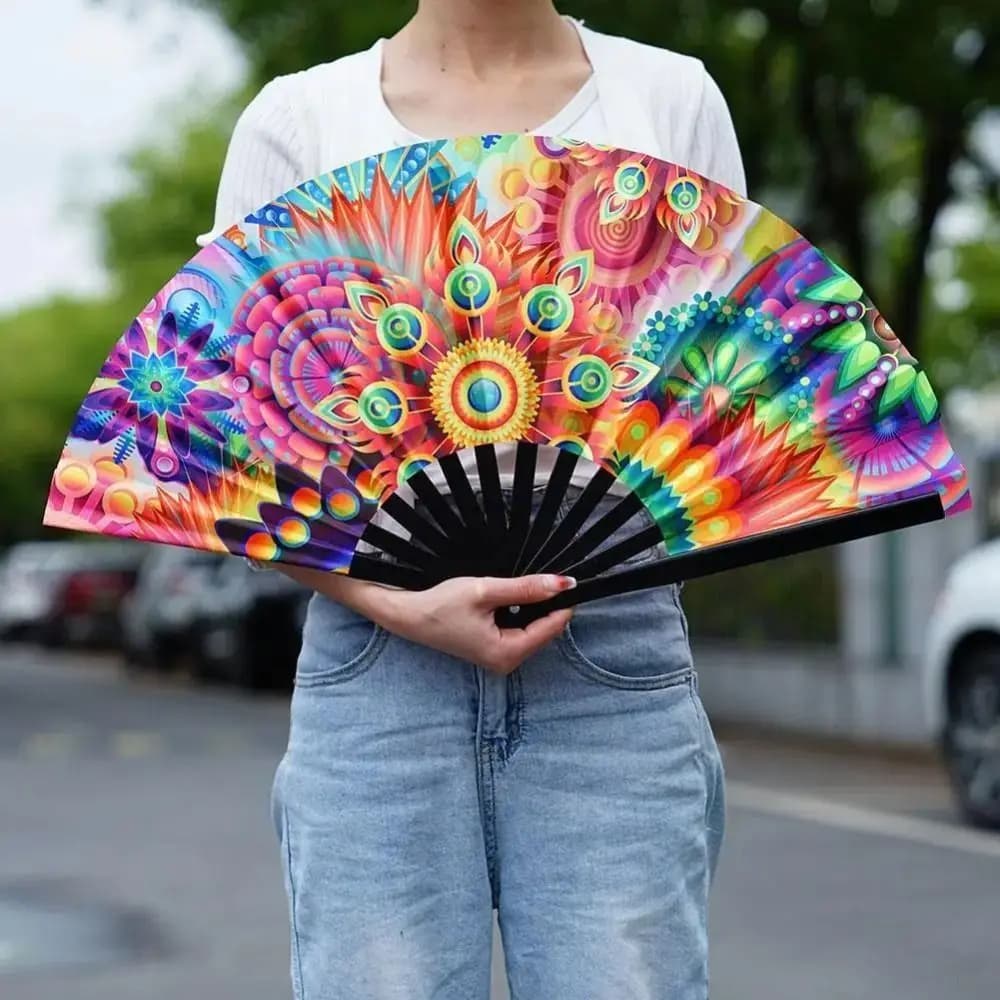 UV Fluorescent Folding Hand Fan