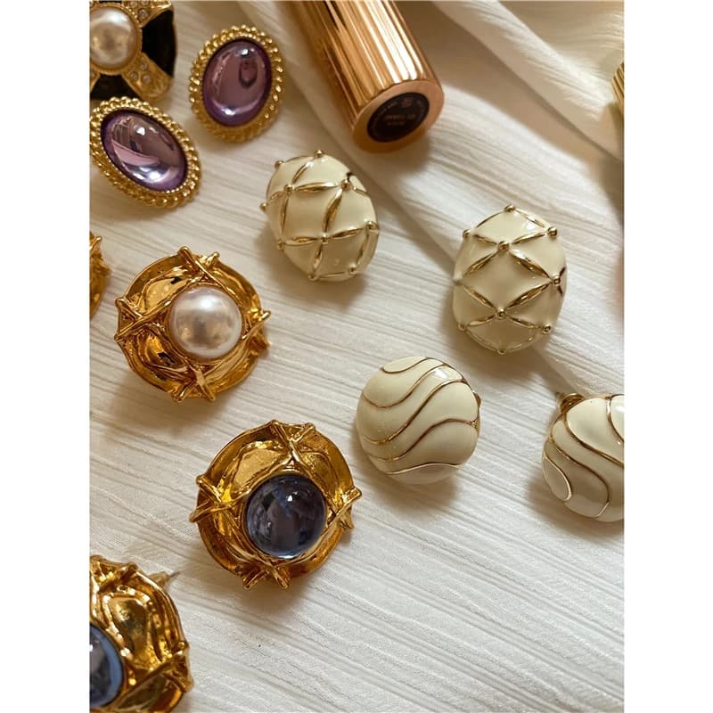Blue and Gold Vintage Stud Earrings