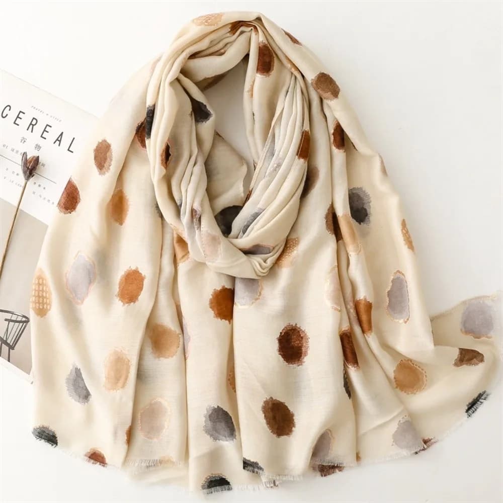 Polka Dot Cotton Blend Scarf with Fringe