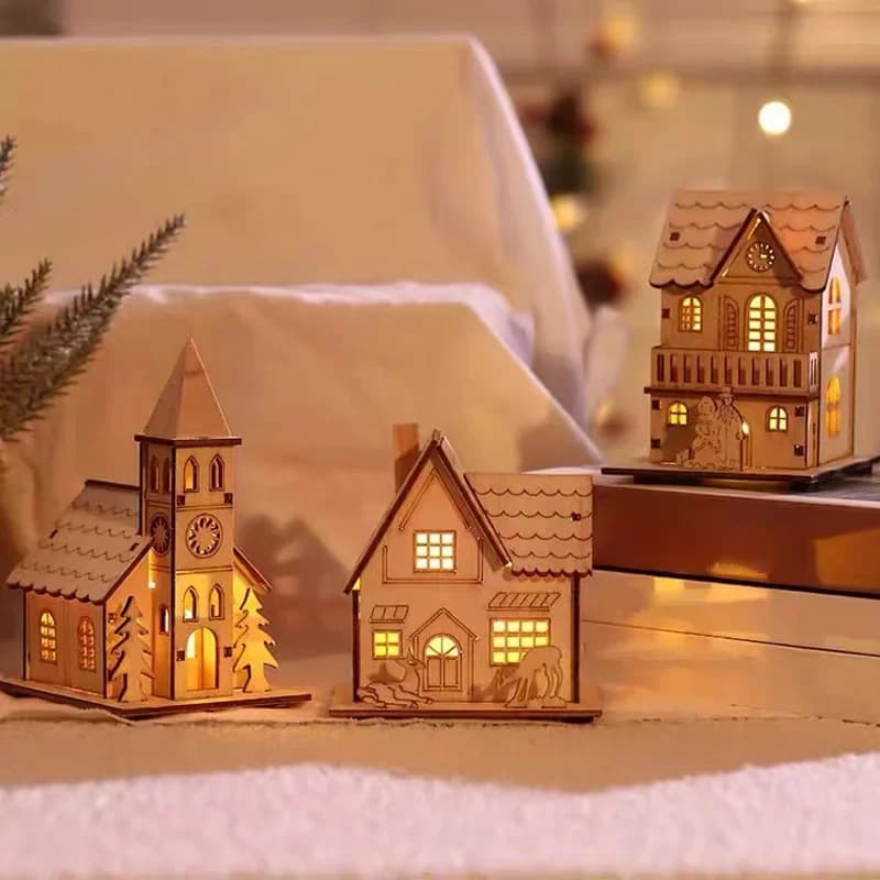 Wooden Mini House Luminous Christmas Ornament