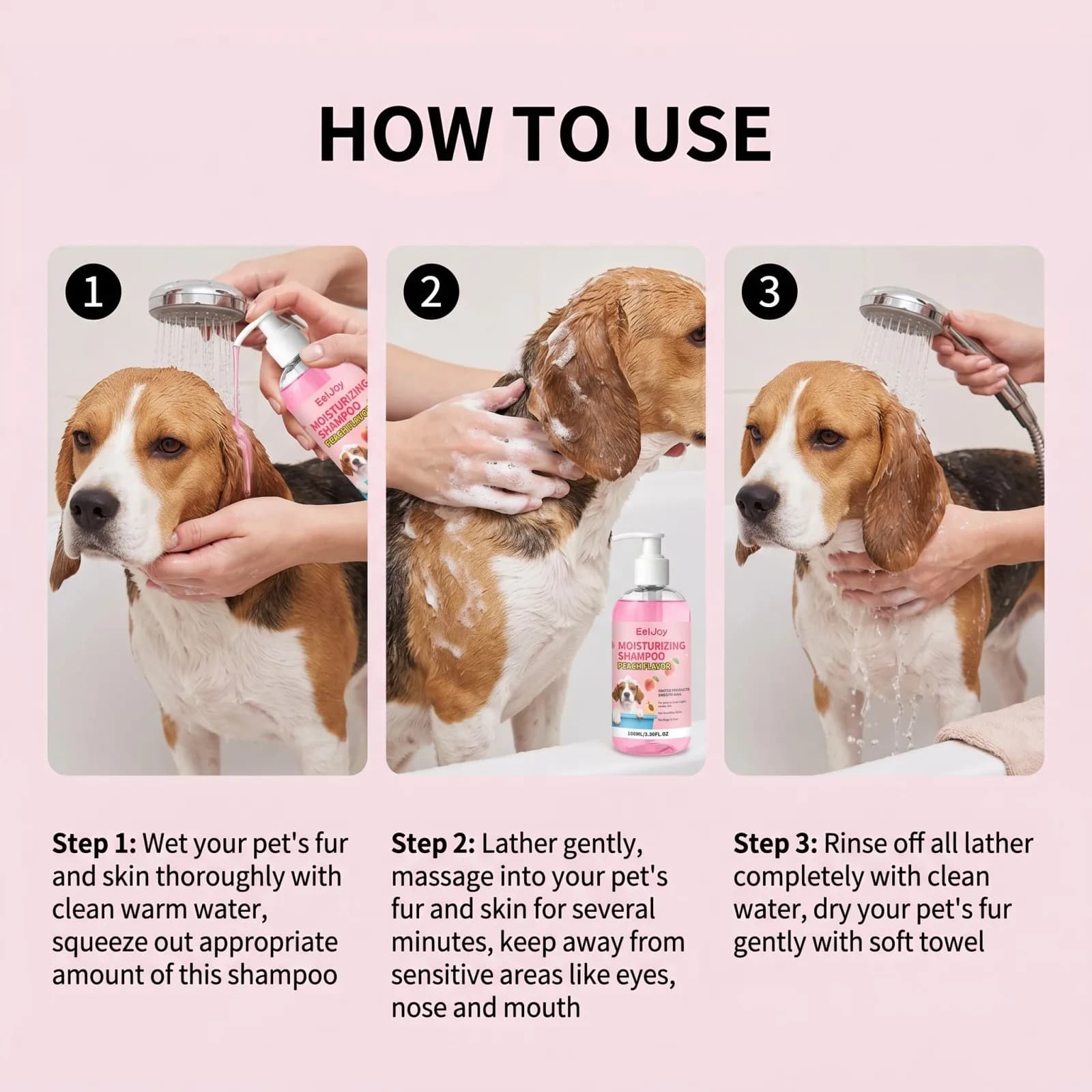 Moisturizing Pet Shampoo Gentle Cleansing Removes Odor Long Lasting Peach Fragrance Reduces Coat Knots Makes Daily Pet Bathing