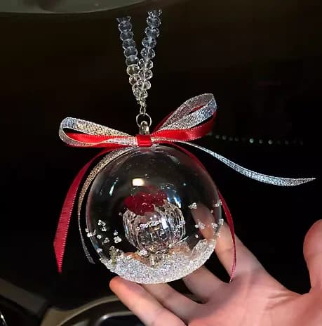 Crystal Glass Ball Ornament with Ribbon Hanger
