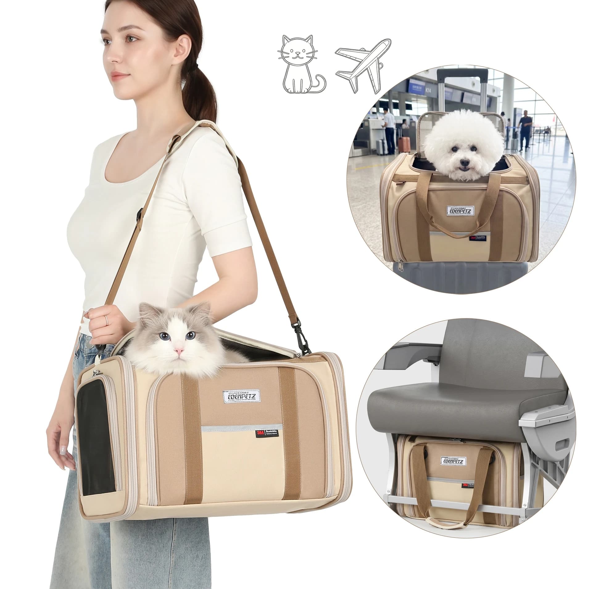 Pet Carrier Bag for Cats And Small Dogs Airline Approved Portable Puppy Bag for Cabin Travel with Expanded Comfort