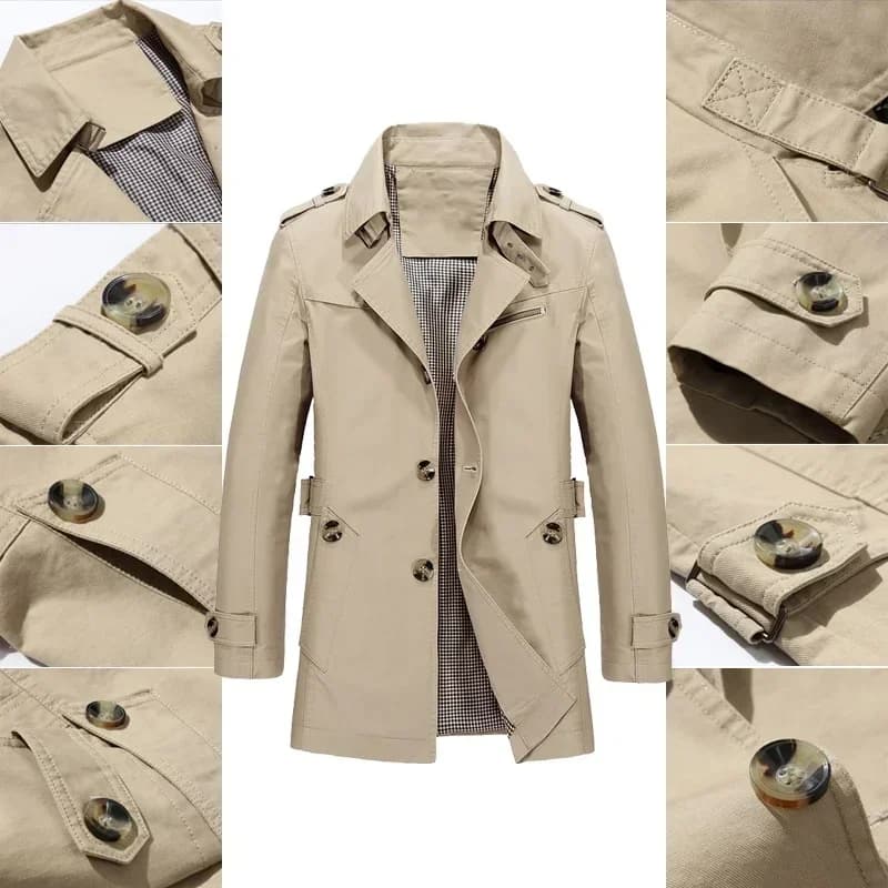 Men's Cotton Blend Windbreaker Trench Jacket