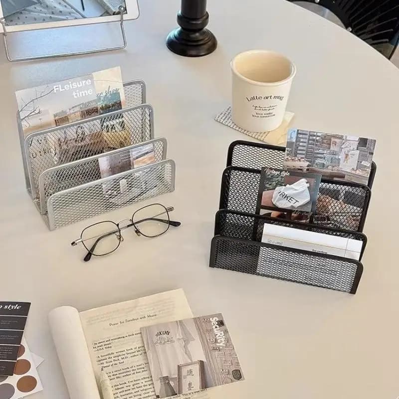 Desk Mail Organizer, 2 Pack Office Small Letter Sorter Desktop File Organizer Metal Mesh With 3 Vertical Upright Compartments