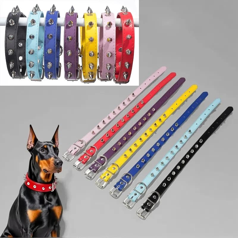Adjustable PU Leather Spiked Dog Collar