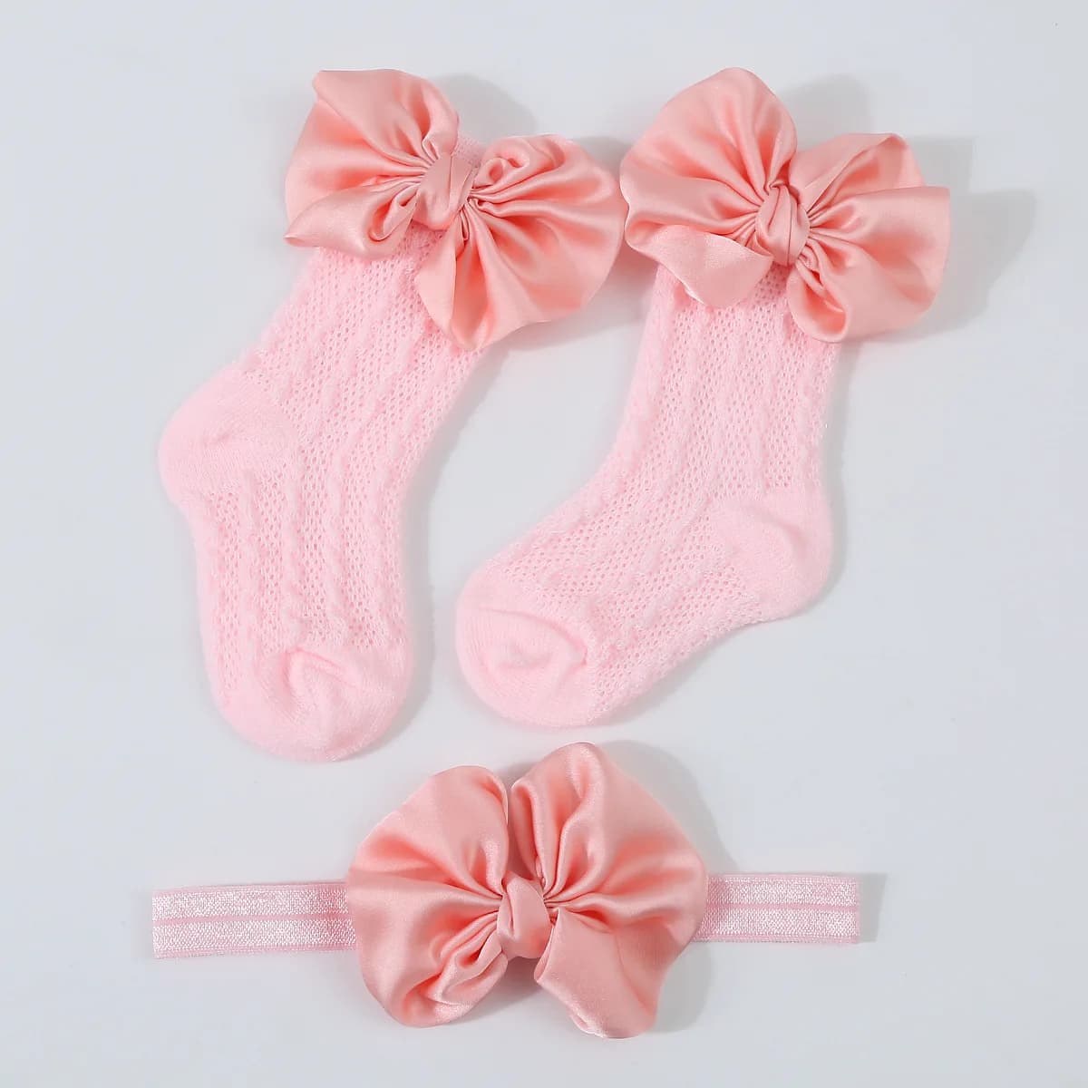 Newborn Bowknot Headband and Hollow Knit Socks Set