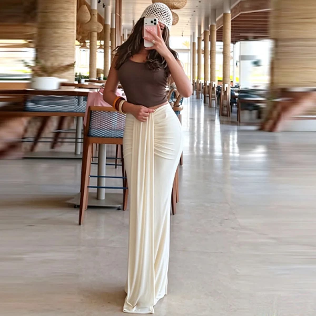 Women's Maxi Skirt High Waist Ruched Draped