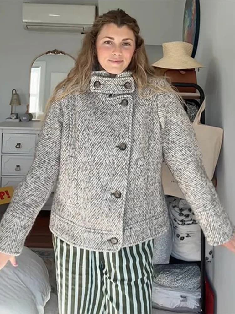 Women's Wool Blend Stand Collar Overcoat