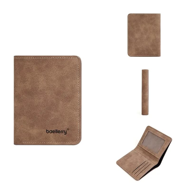 Baellerry Thin Sanded Leather Wallets Driver's License Card Holder Casual Business Multi-Function Bifold Men's Short Wallet