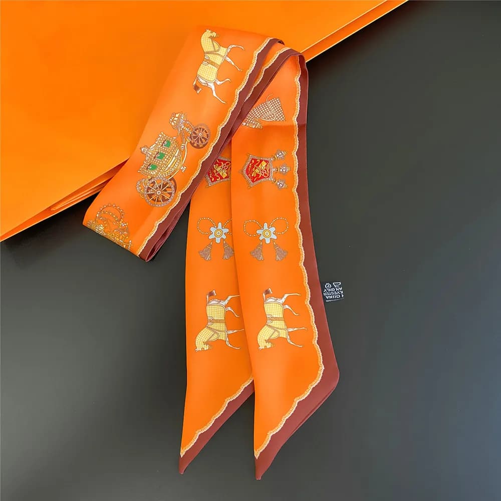 Women Scarf Skinny Silk Scarf The War Horse The Carriage Print Bandana Small Handle Bag Ribbons Female Neckerchief Head Scarves