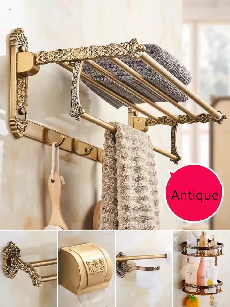 Antique Bronze Carved Bathroom Accessories Set