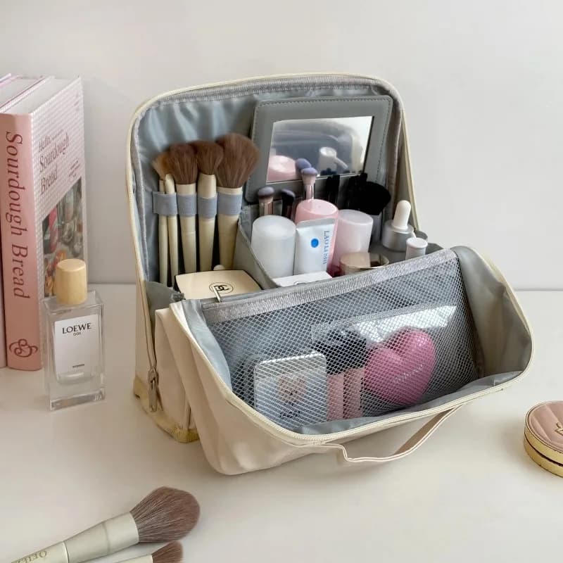 Toiletry Storage Bag Large Capacity PU Waterproof Stand Up Hand Carry Luggage Cosmetic Organizer Travel Women Beauty Accessory