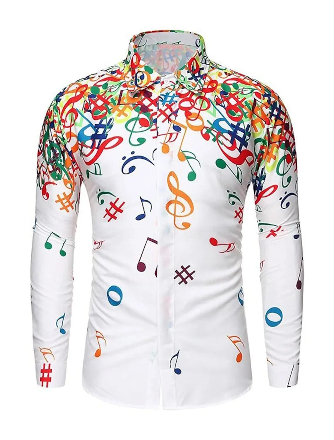 Men's Music Notes Print Button-Up Shirt
