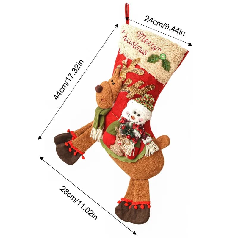 Plush Christmas Stocking with Santa and Reindeer