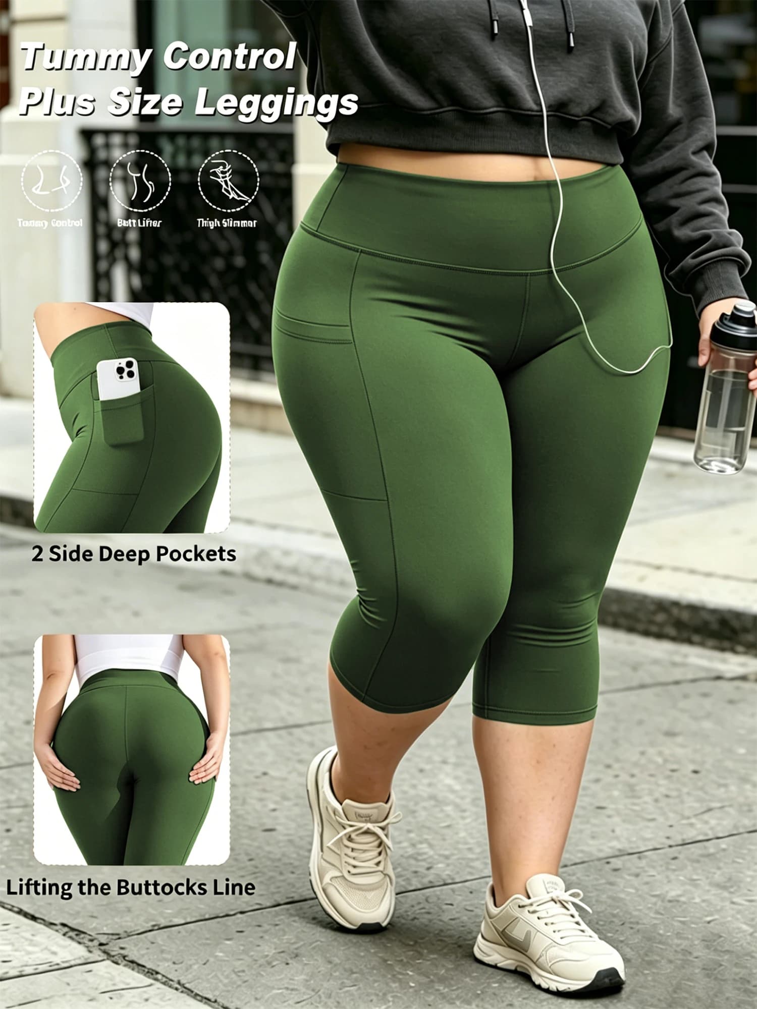 Plus Size High Waist Capri Leggings with Pockets
