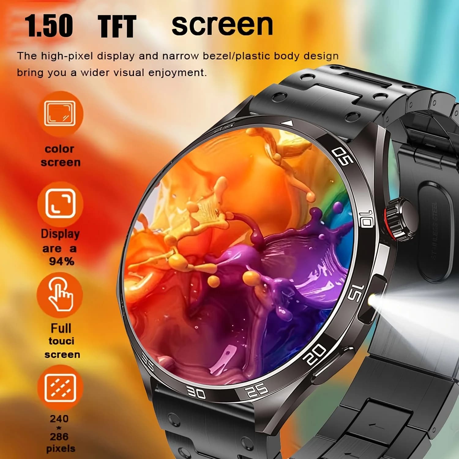 Latest Smartwatch Model, Premium Quality, with a 1.5-inch Touchscreen and Stylish Polka-dot Strap. Features Multiple Functions