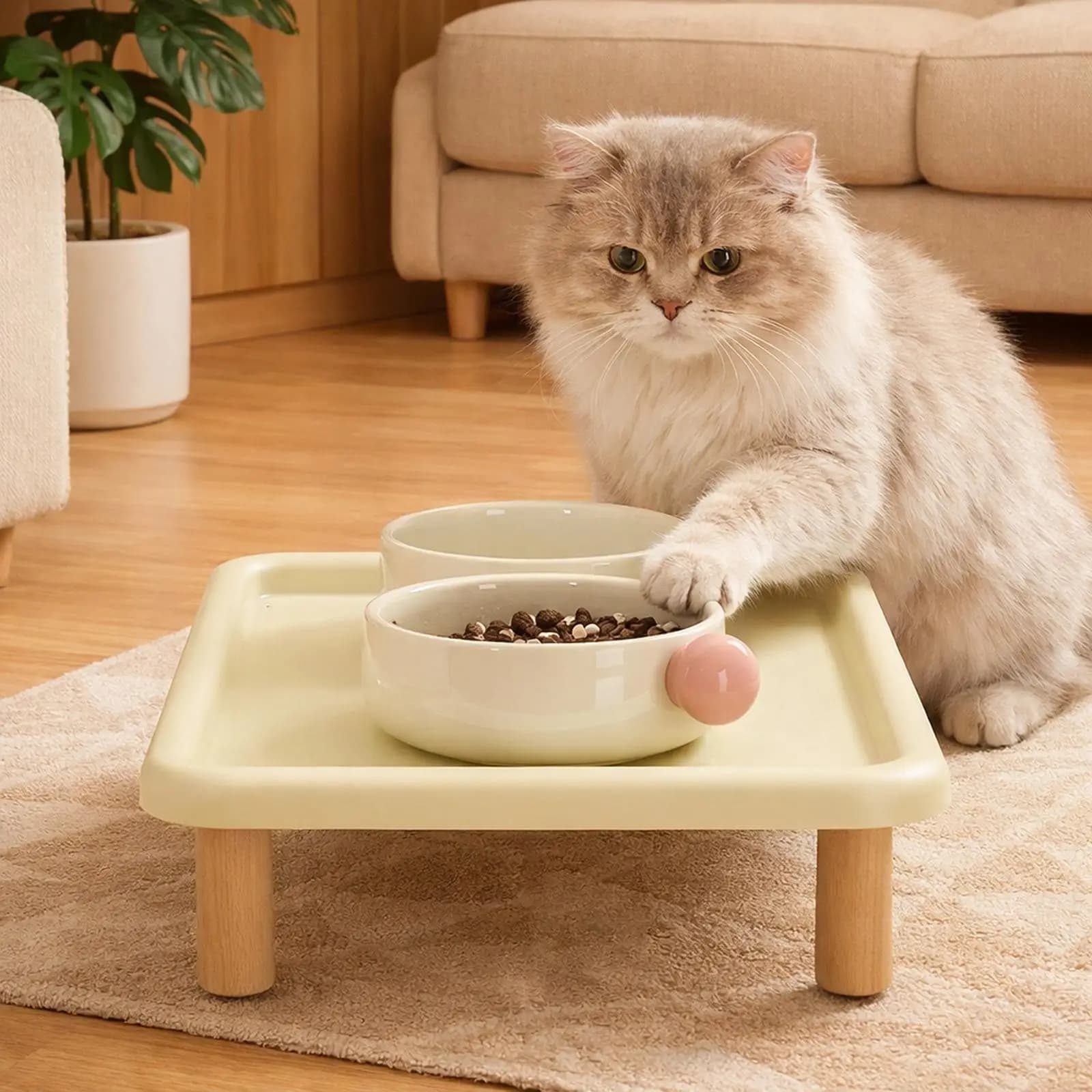 Elevated Pet Feeder Stand with Wooden Base