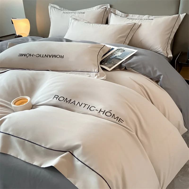 1 Set Cotton Bedding Set with Duvet Cover Bed Sheet Pillowcase Luxury  Bedsheet Solid Color King Queen Full Twin Size