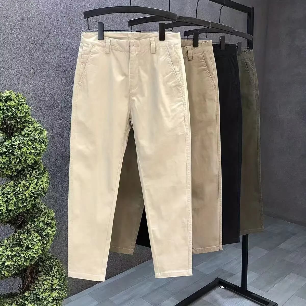 Men's Khaki Slim Fit Cotton Trousers