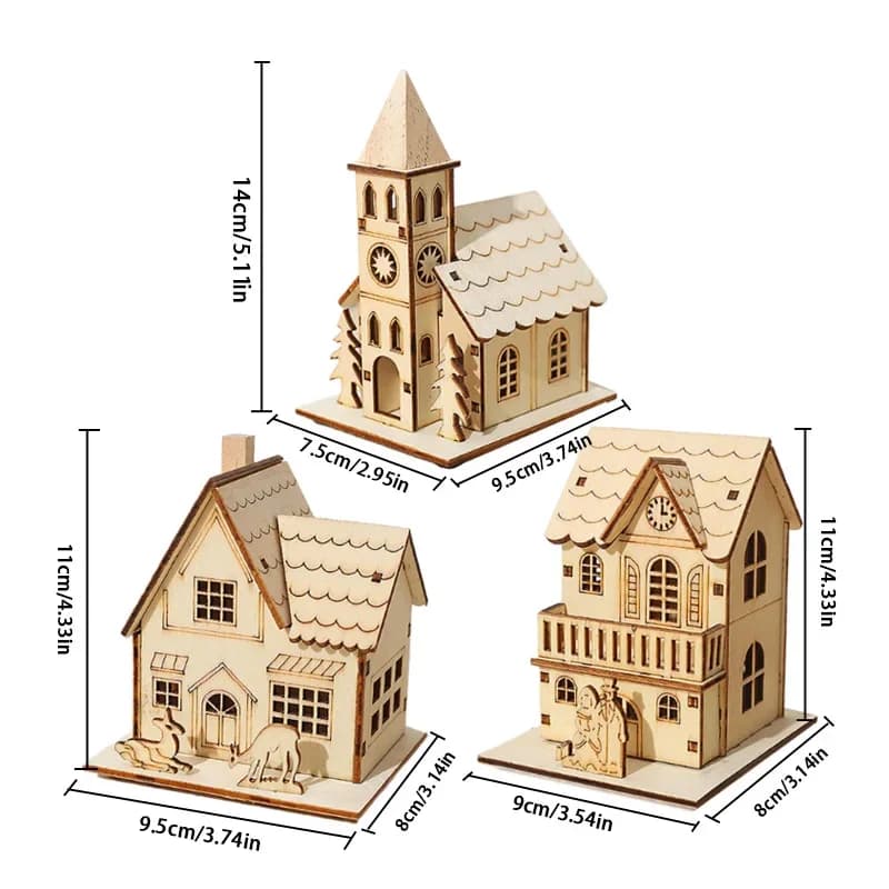 Wooden Mini House Luminous Christmas Ornament
