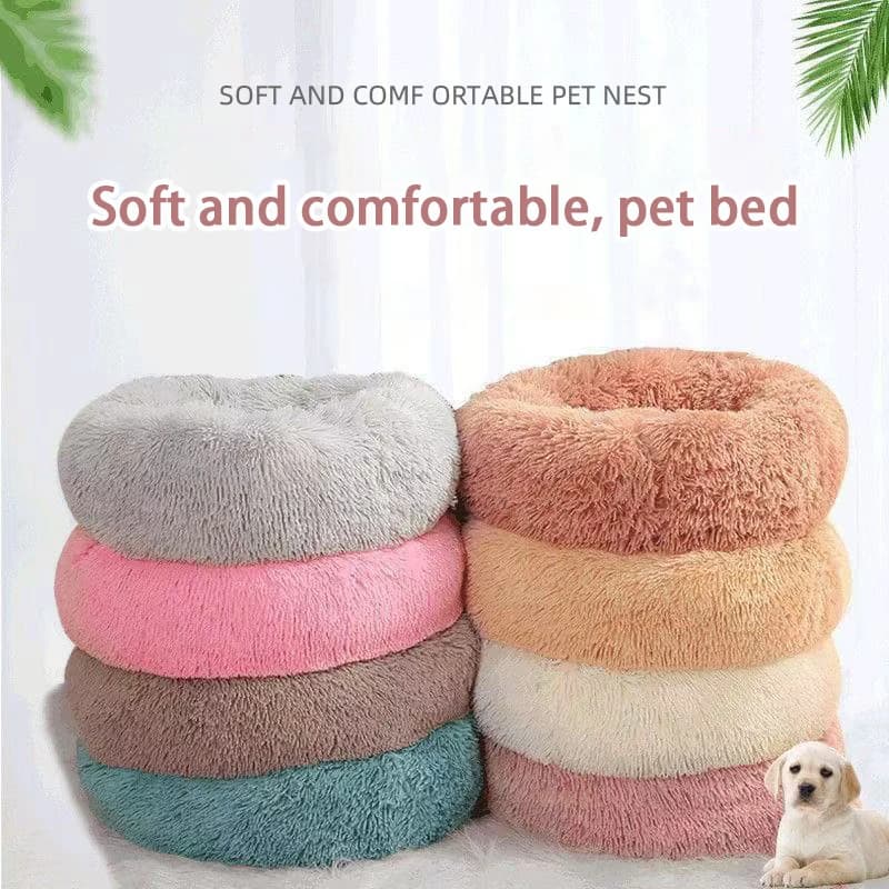 Furry pet bed - round cat bed and dog bed - soft and fluffy pet bed - ideal sleeping companion for kittens and puppies