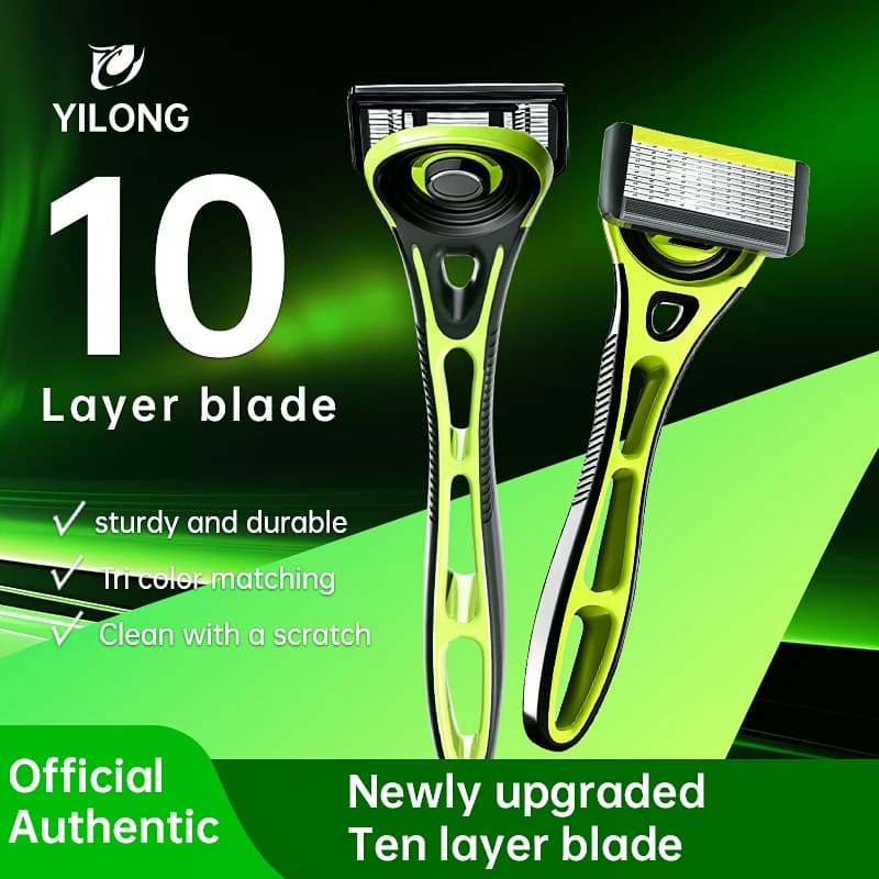 10-Blade Razor with Refillable Head and Lubricating Strip