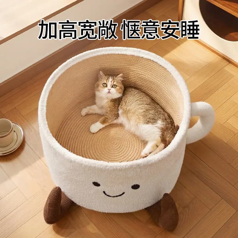 Cat Bed With Scratching Board Semi Enclosed