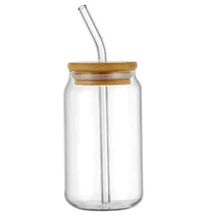 16oz Glass Tumbler With Bamboo Lid and Straw