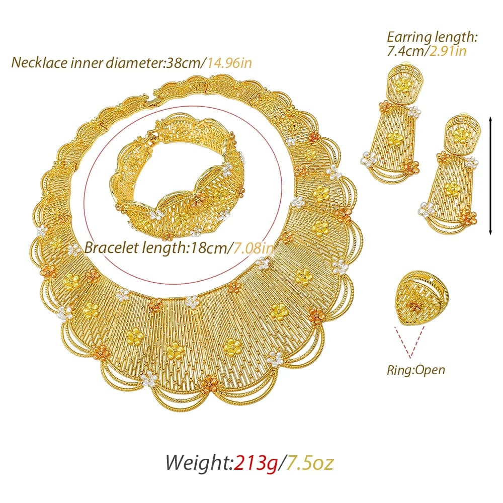 Jewelry Set For Women Tricolor Plating Luxury Design Necklace Earrings Bangle And Ring Full Set Jewelry Wedding Party Gift