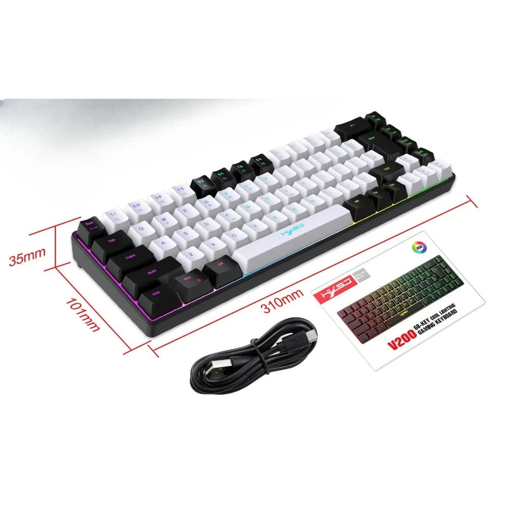 Teclado Gamer Color Game Film Keyboard 65% Key-Line Separation RGB Backlit Multi-Function Wired USB Keyboards Gaming PC Branco