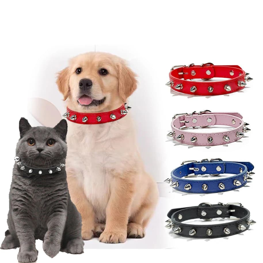 Adjustable PU Leather Spiked Dog Collar