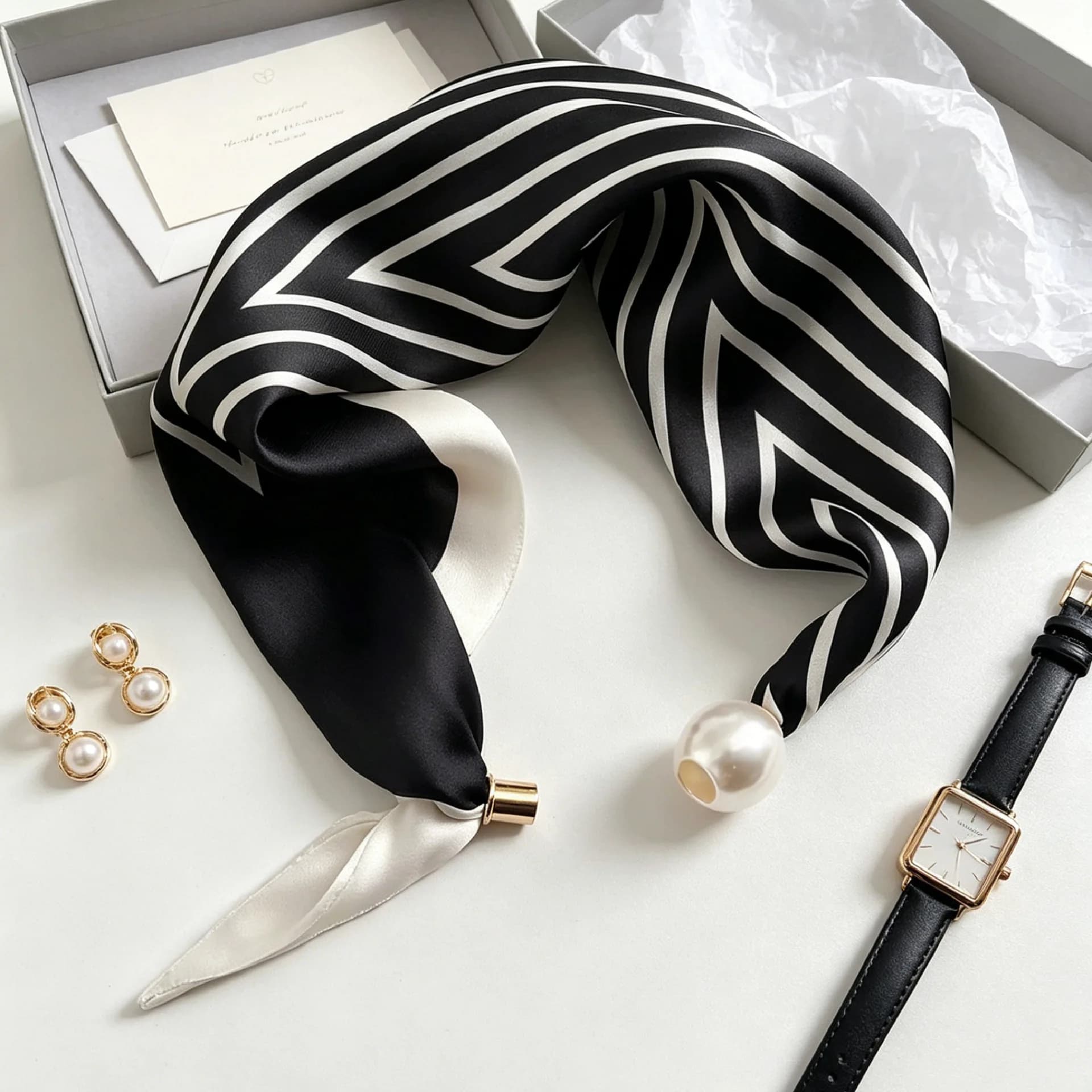 Pearl Stripe Magnetic Buckle Scarf