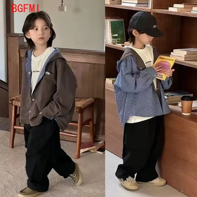 Kids Double-Sided Hooded Windbreaker Jacket