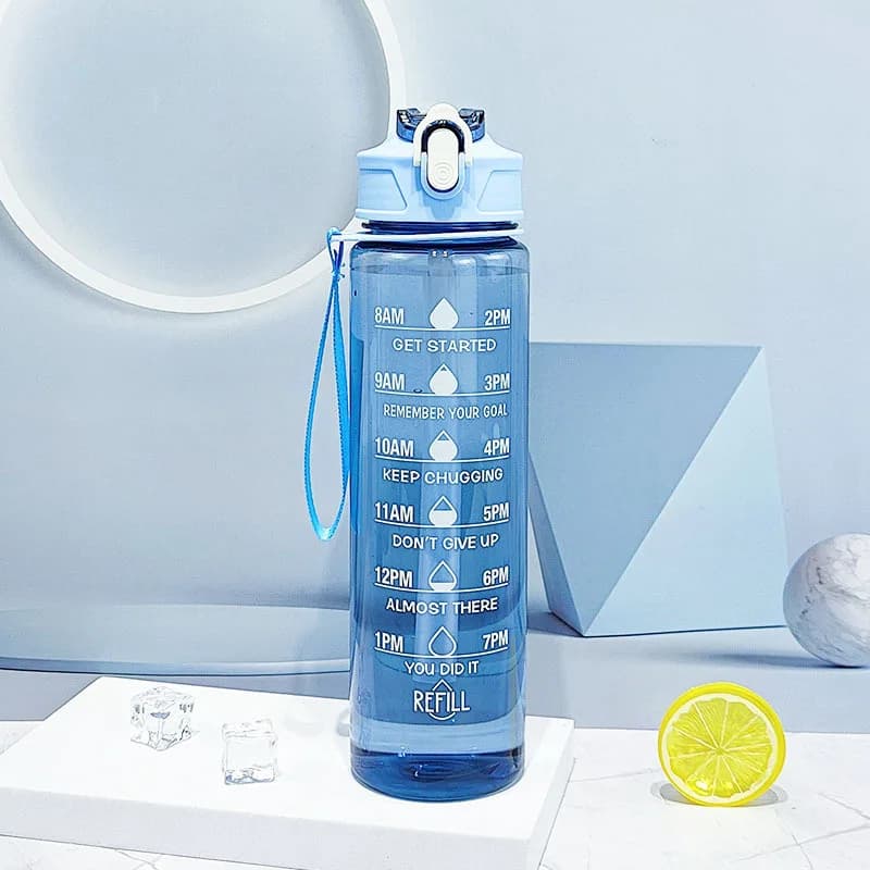 Sports Water Bottle with Time Tracker and Straw