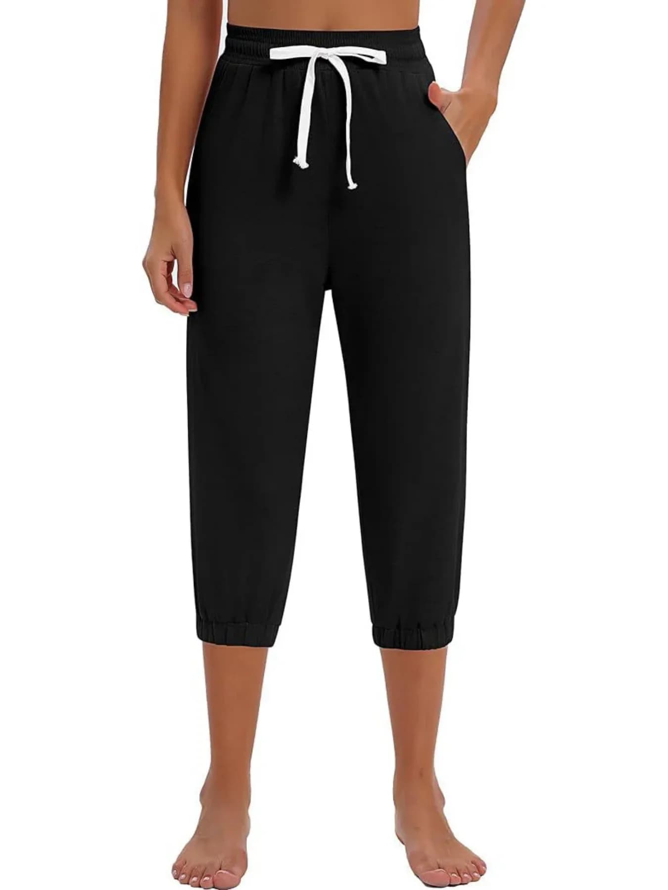 Women's High-Waisted Drawstring Capri Pants