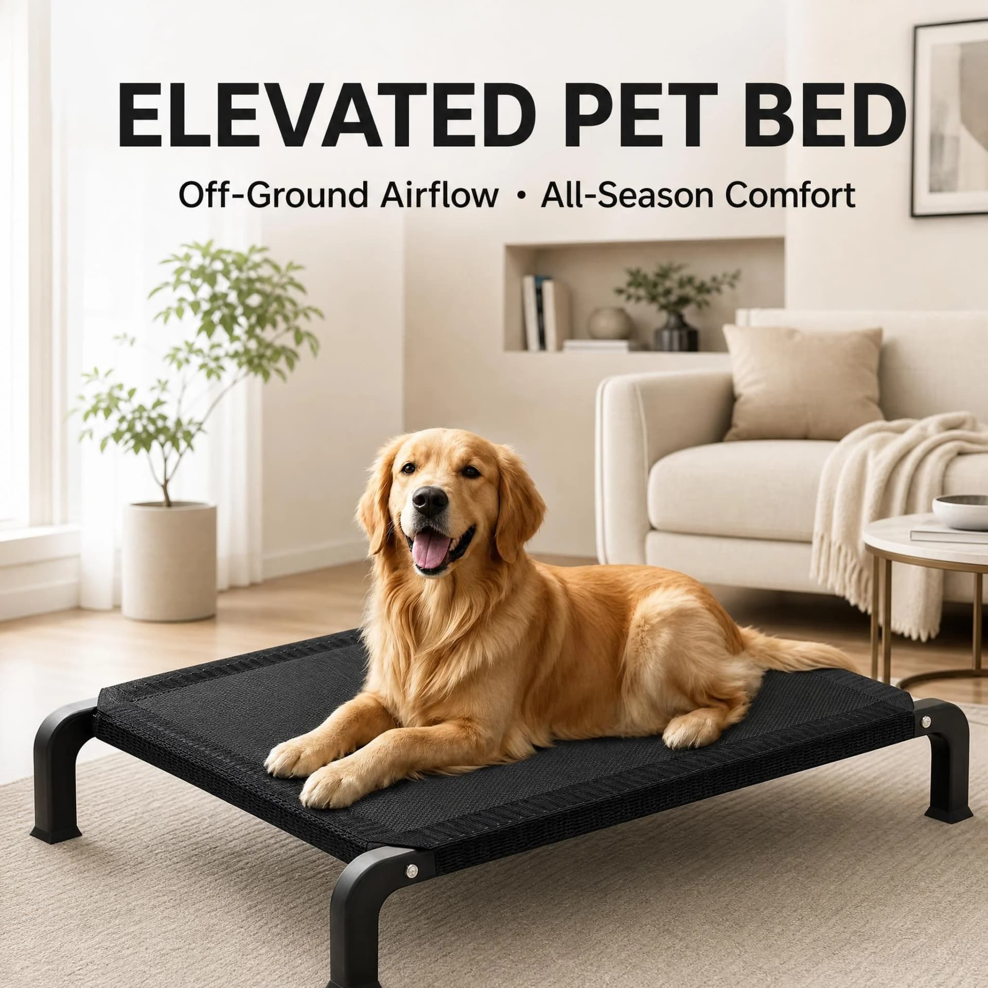 Elevated Dog Bed with Chew-Proof Steel Frame