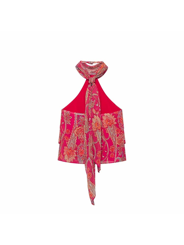 Women Vintage Fashion 2026 Autumn Red Print Suit Women Sexy Vest+ Sashes Draped Long Skirt Chic Bohemian Female Beach Sets