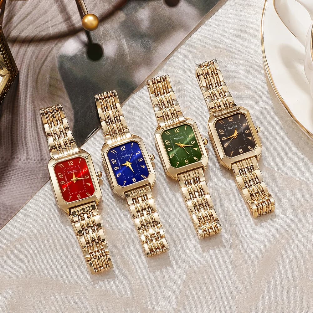 4-piece set of ladies' trend watches with different colored dials, alloy straps, high taste and high quality