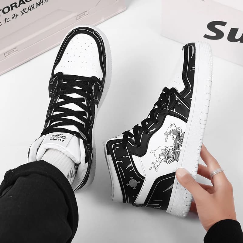 Sneakers Men High-top Flat Leather Breathable Casual Comfortable Walking Shoes Outdoor Luxury Designer Big Size Tennis Shoes Man