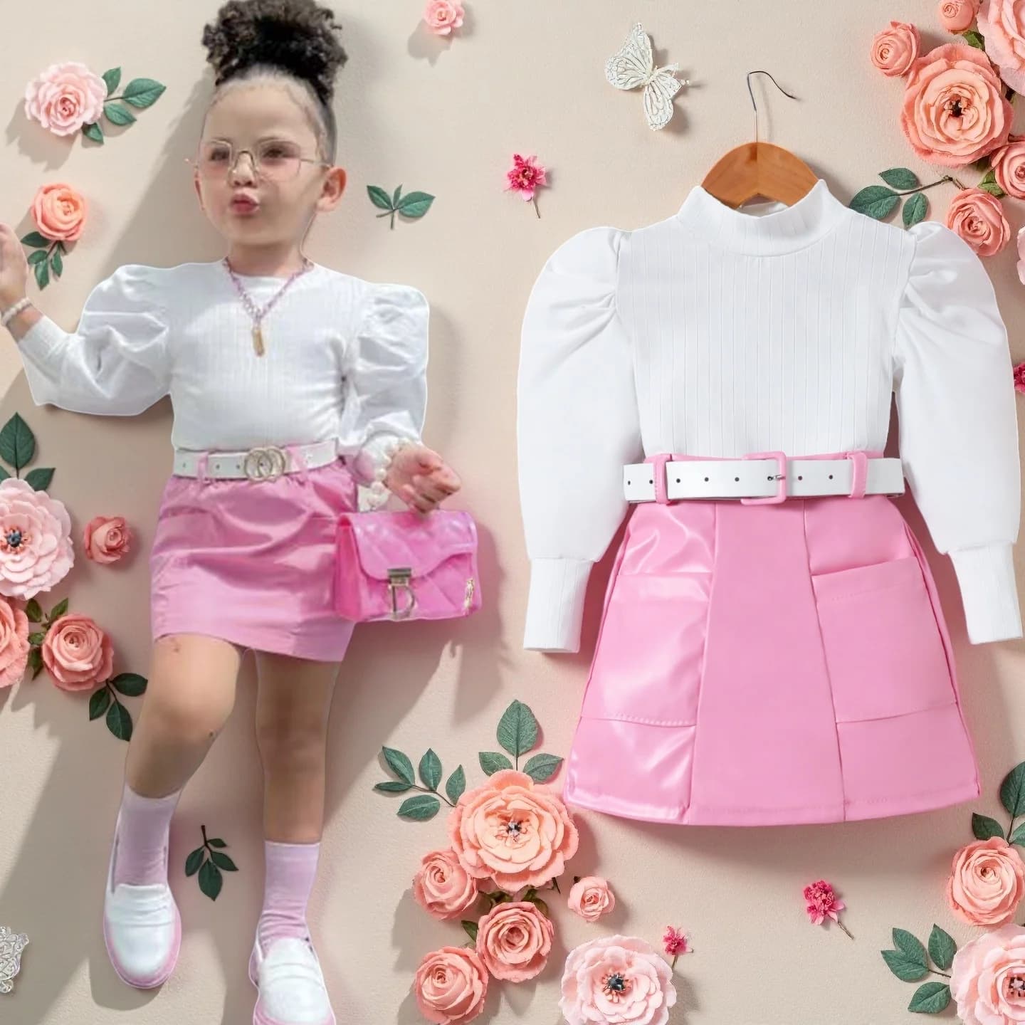 Girls Long Sleeve Top and Skirt Set